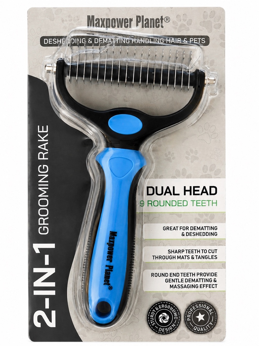 Maxpower Planet 2-in-1 Pet Grooming Rake Dual Head Dematting Deshedding Brush
